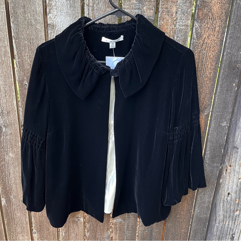 CAbi Rayon Silk Black Velvet Bishop Sleeve 1 Button Jacket NWT Sz M